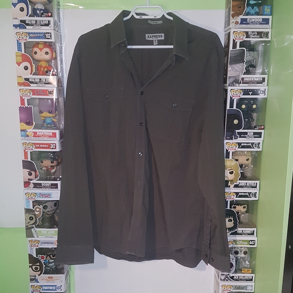 👔 EXPRESS M2K DARK GREY MENS FITTED DOUBLE POCKET LONG SLEEVE DRESS SHIRT 👔